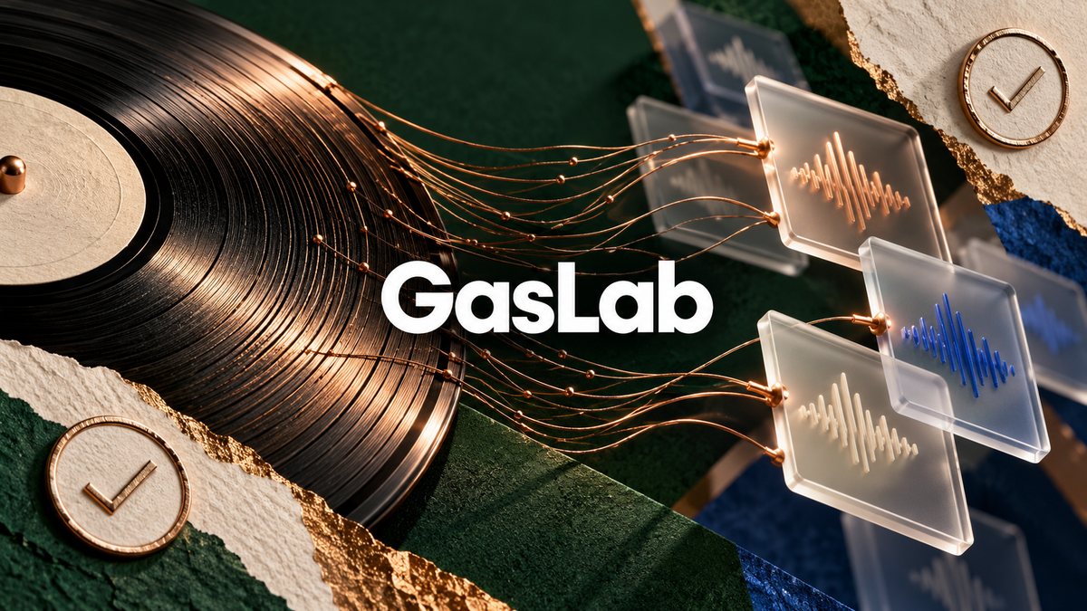 GasLab editorial lettering with records and attribution threads