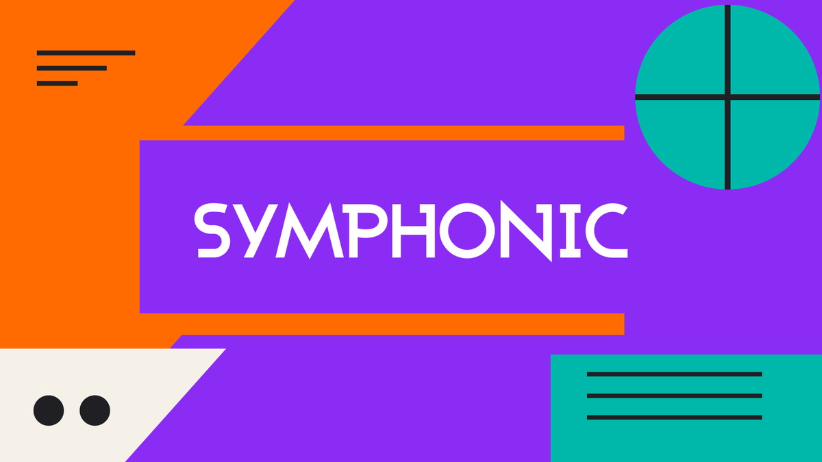 Official Symphonic wordmark on an orange, purple and teal editorial graphic